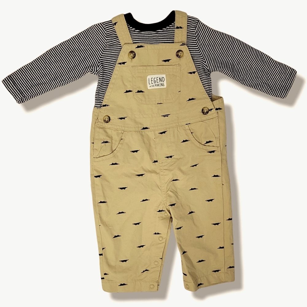 Carter's Khaki Overalls with Striped Long Sleeve Top Size 6m